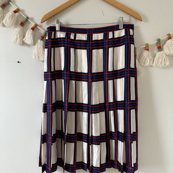 Tory Burch Silk Harper Pleated Plaid Knee Length Skirt Academia Holiday Preppy 8 - Picture 2 of 8